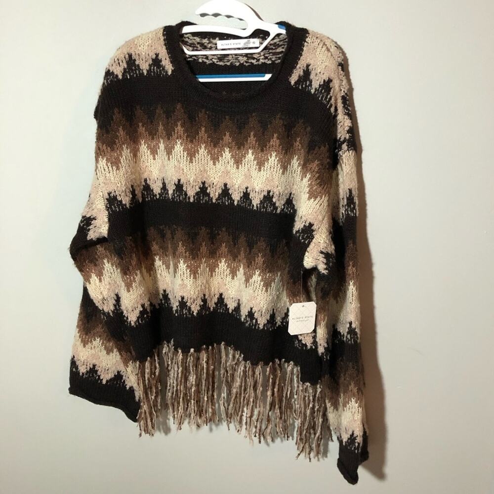 NWT altar’d state brown tan cream fringed sweater womens XL boho festival